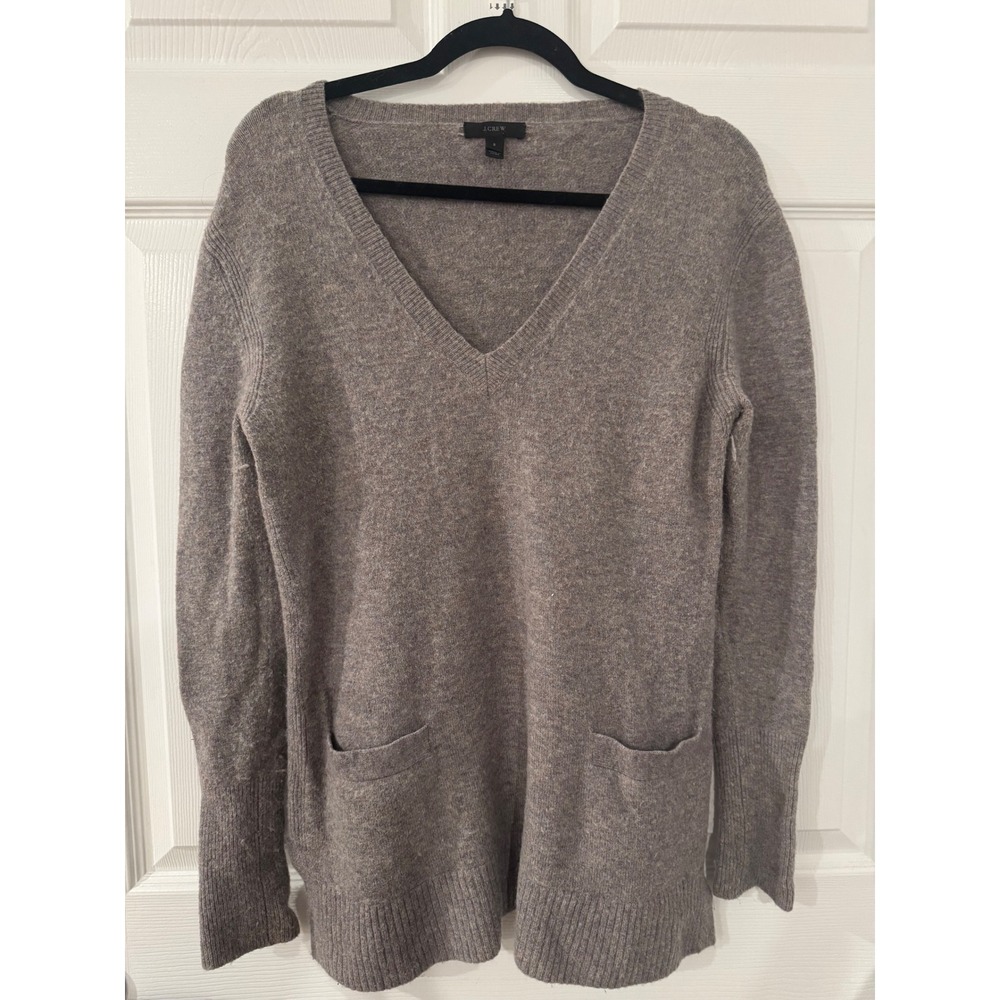 J. Crew Gray V Neck Long Sleeve Merino‎ Wool Sweater with Pockets Size S
